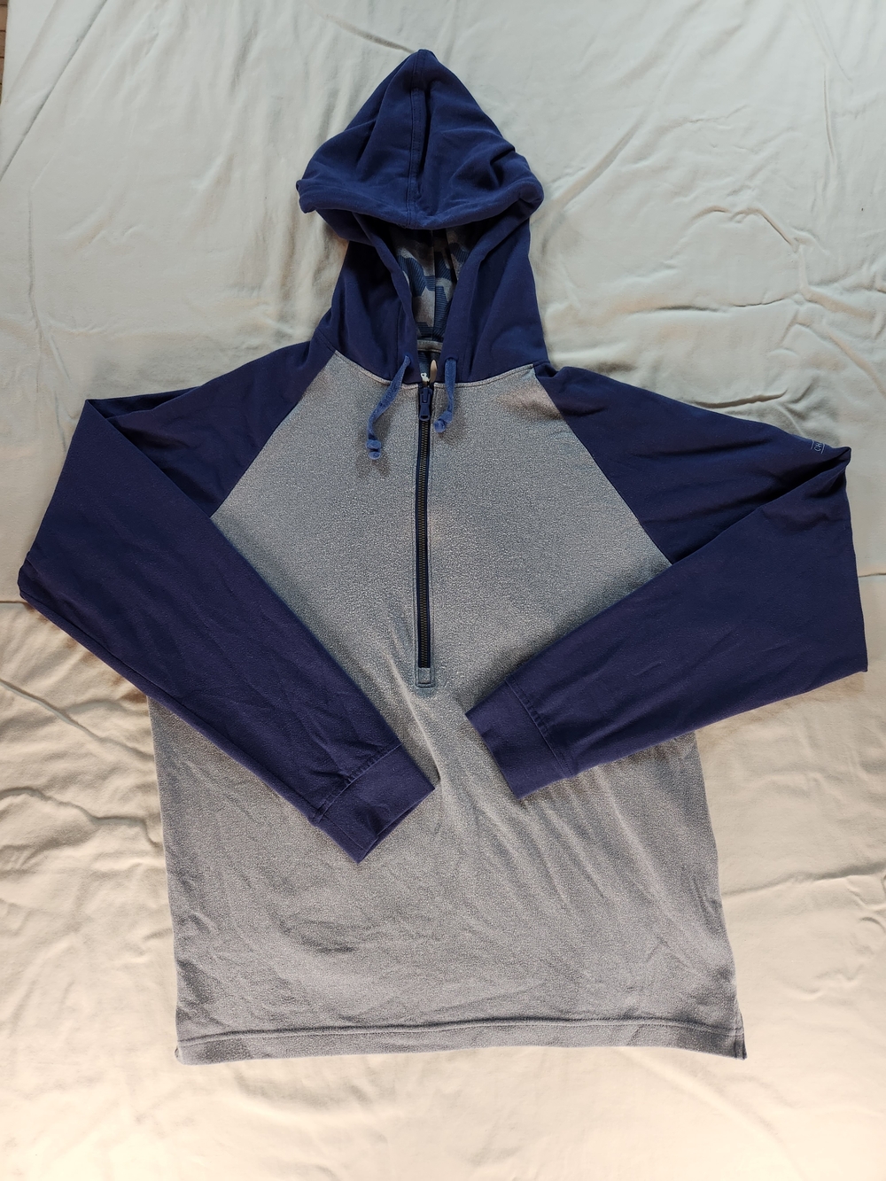 johnnie-O Blue Gray Colorblock Hooded 1/4 Zip Pullover Hoodie Mens Size S